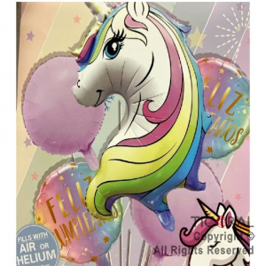 SET DE GLOBOS METALIZADO UNICORNIO ARCO IRIS 5 UNIDADES X 1